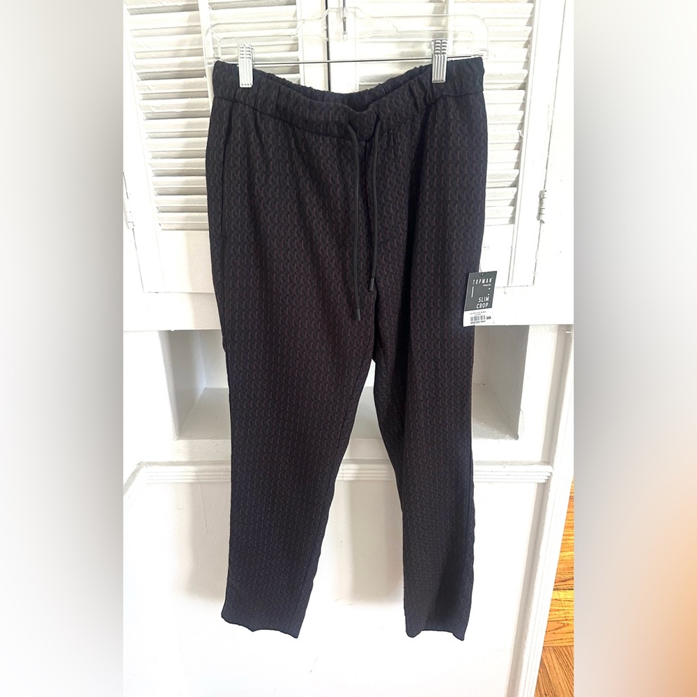 NWT Topman Textured Navy / Burgundy Jacquard Slim Crop Joggers